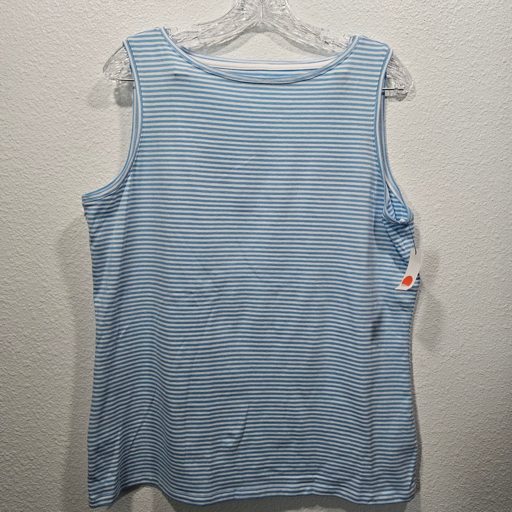 Talbots‎ Womens Blue White Striped Sleeveless Boat Neck Tank Top Size L NEW